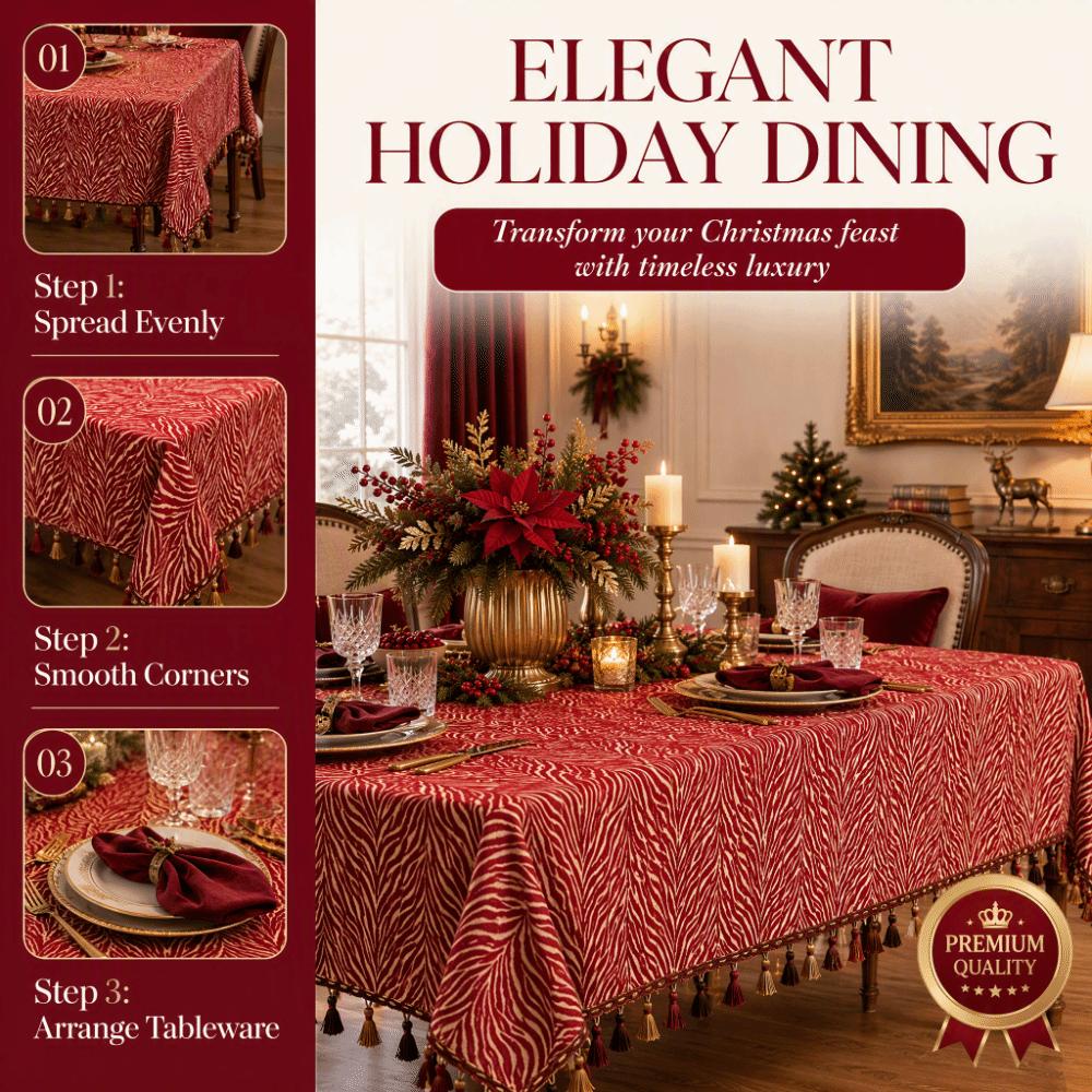 Polyester Cotton Christmas Tablecloth Woven Reversible Table Cover Golden Jacquard Dustproof Dining Table Cloth Dining Table