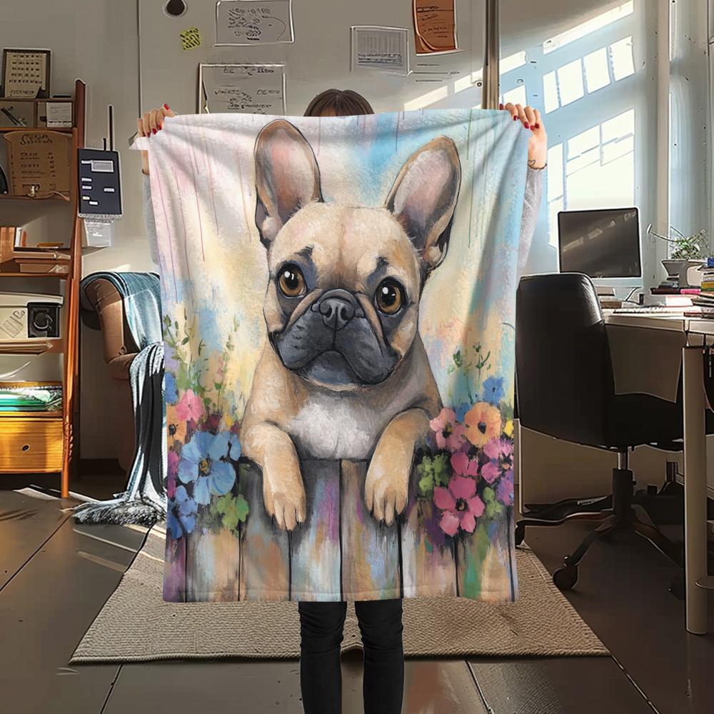 Flower Fence Dogs  Print Flannel Blanket, High quality Comfortable for All Seasons, Home Decor, Warmth and Comfort