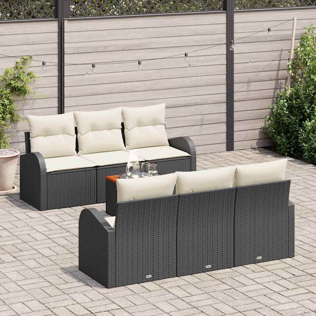 7 Piece Garden Sofa Set with Cushions Black Poly Rattan