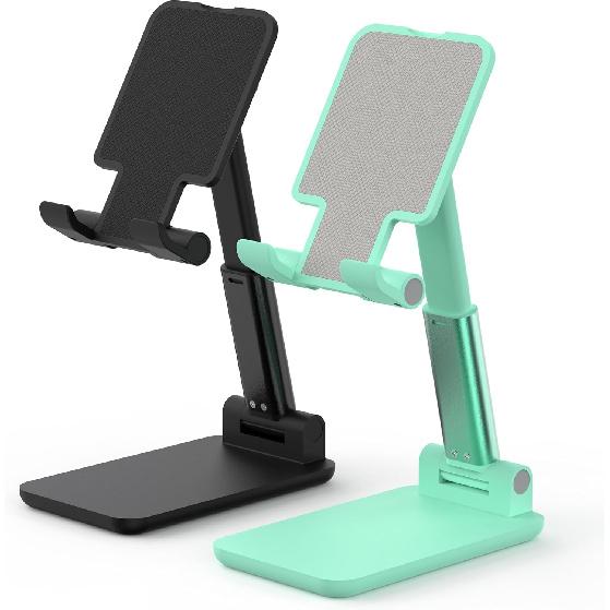 2 Pack Cell Phone Stand for Desk, Adjustable Angle & Height, Foldable Portable Phone Holder with Anti-Slip Silicone Pad, Compatible with iPhone