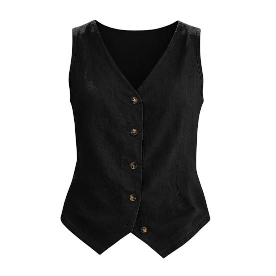 Linen Vest Tops for Women V-Neck Sleeveless Button Down Tank S
