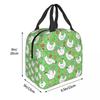 White Chickens And Floral Insulated Lunch Bag for Women Office Cooler Thermal Food Box Tote Portable Lunch Boxes Container