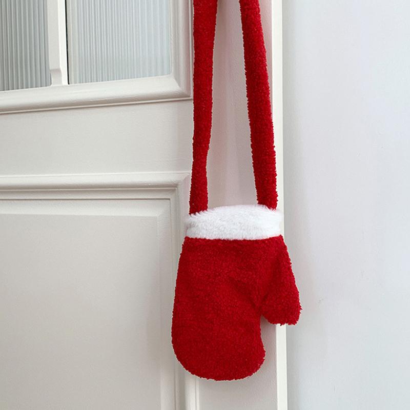 New Year Christmas Shoulder Bag Large Capacity Irregular Red Plush Bag Gifts Party Props Glove Crossbody Bag