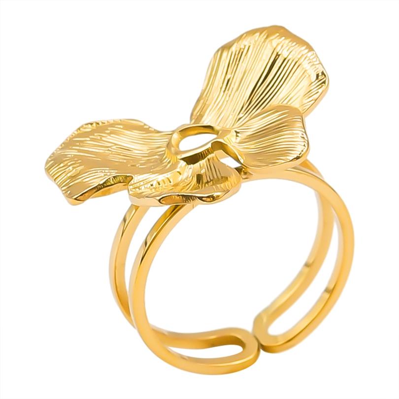 Neuer Offener Verstellbarer Ring Blatt Schlange Herz Echt Vergoldeter Edelstahl Ringe Für Frauen Männer Zubehör Mehrschichtiger Schmuck