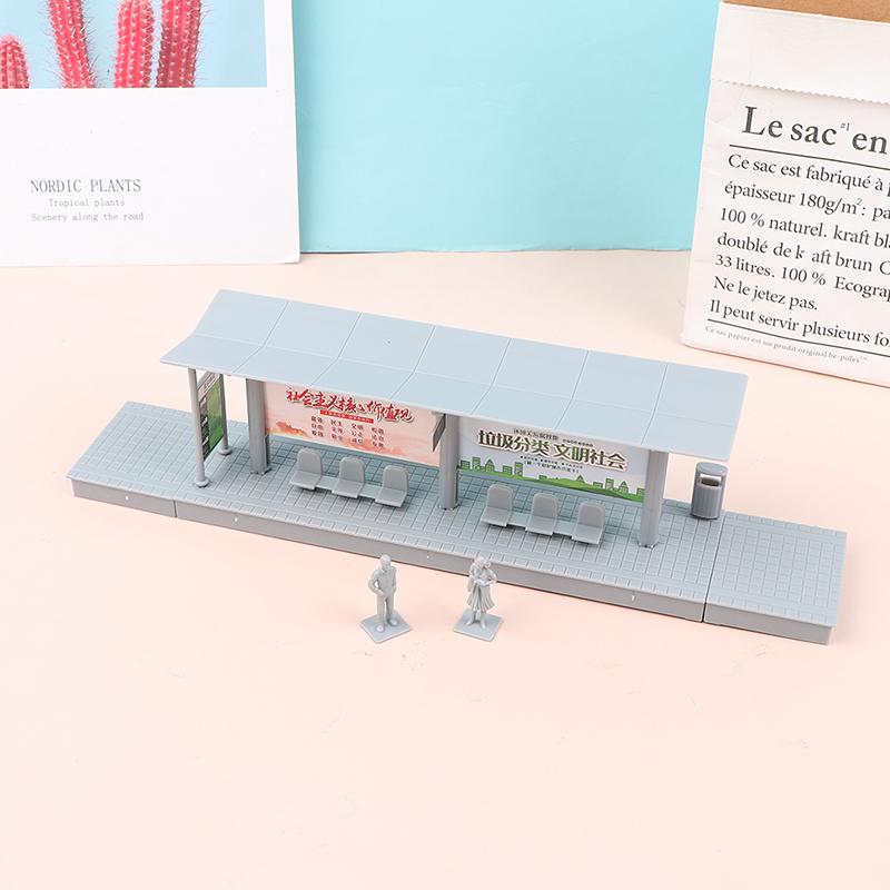 1Pc 1/87 Dollhouse Miniature Bus Station Model Mini Simulation High-Speed Rail Station Platform Diy Decor Accessories