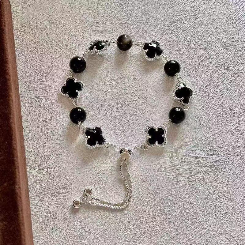 Natural Amethyst Citrine Clear Quartz Rose Four Leaf Clover Charm Bracelet Women 2025 Floral Style