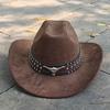 Retro Suede Leather Western Cowboy Fedora Hat For Men Women Bull Head Accessories Fashion Travel Party Hat Denim Hat Sombrero