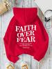 Casual Women's Hoodies Faith Over Fear Letter Printing Sweatshirts Fleece Warm Comfortable Pocket Pullovers Autumn Streetwear