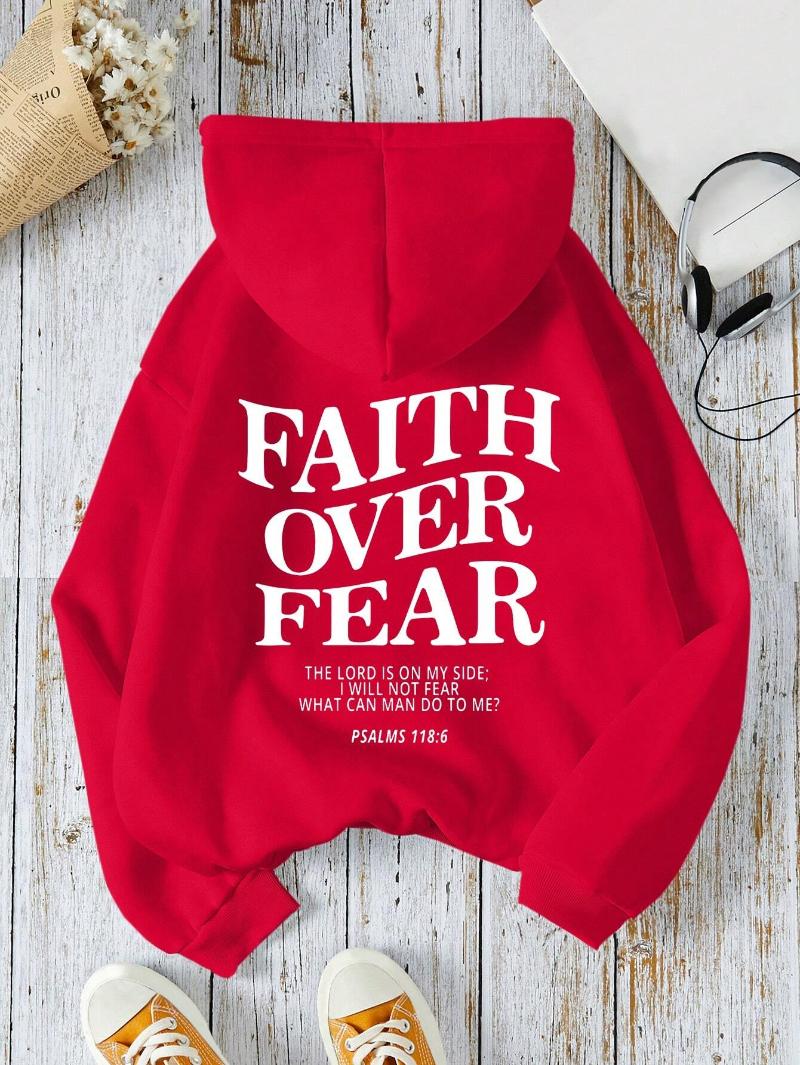 

Casual Women s Hoodies Faith Over Fear Letter Printing Sweatshirts Fleece Warm Comfortable Pocket Pullovers Autumn Streetwear 3XL