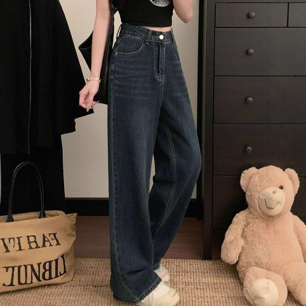 Fashionable Comfortable Washed Big Yard Wide Leg Jeans Women High Street Skinny Drag Floor Wide Leg Trousers Jeans for Women Long Denim Pants