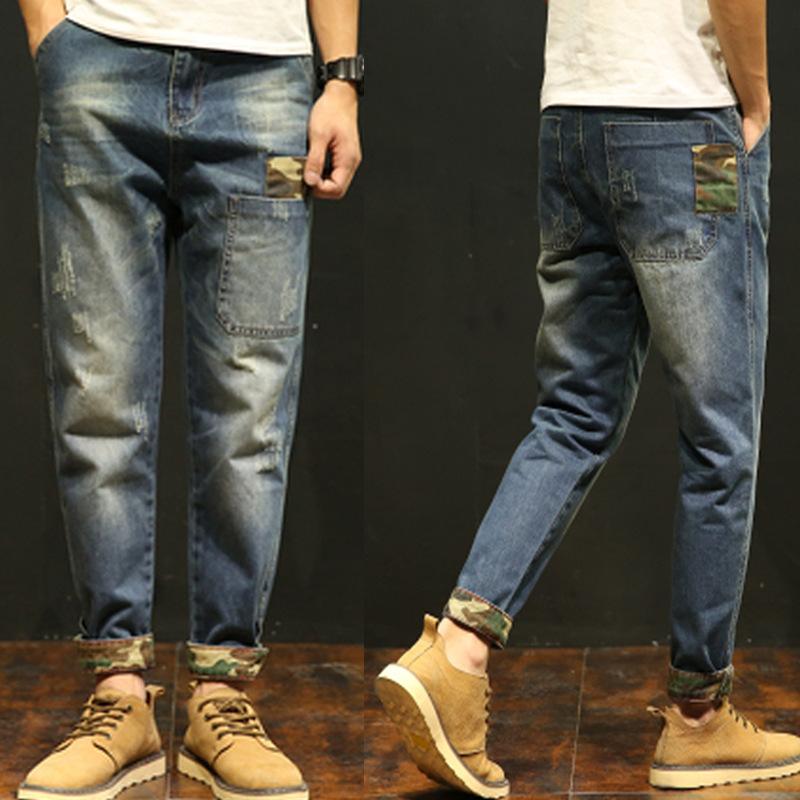 MILL MALL Zomer Gebroken Gat Negen Jeans Mannen Losse Casual Broek Mannen Dunne Tij Broek Rechte Broek Harlan Broek 30