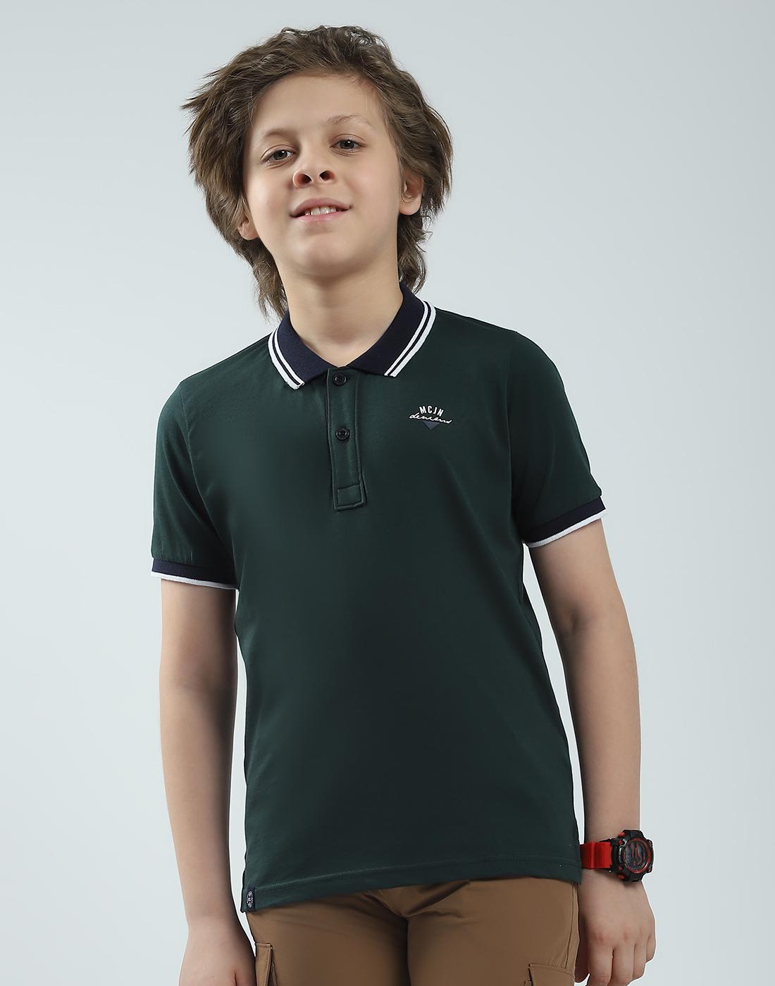 MONTE CARLO Heren Regular Fit Effen Polo T-shirt met Halve Mouw 11-12 Years groen