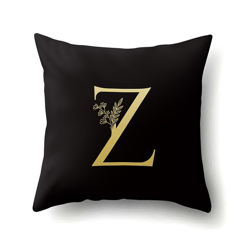 Polyester Pillowcase Car Decoration Black Gold Flower Pillowcase 26 English Letters Home Cushion Cover