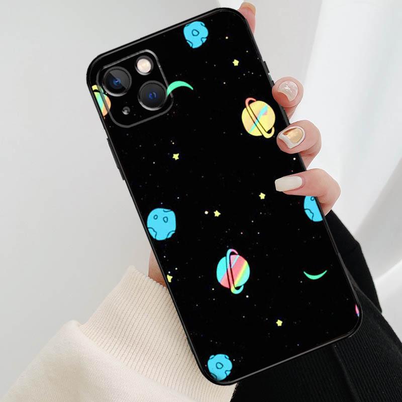 Black Moon Stars Space Astronaut Phone Case For iPhone 17 Pro Max 16 15 14 11 12 13 Pro Max Mini 15 16 Plus 16e 17 Air Cover