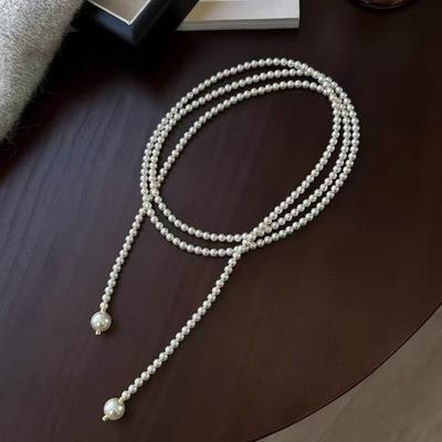 Extended 150cm Glass Pearl Necklace, a Variety of Ways To Wear It, Long Necklace, Autumn and Winter Sweater Chain for Women