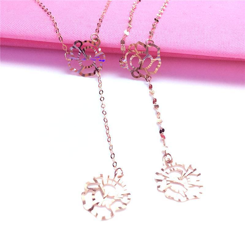 Purple Gold Rose Necklace, Simple Temperament Rose Gold Plated Collarbone Chain