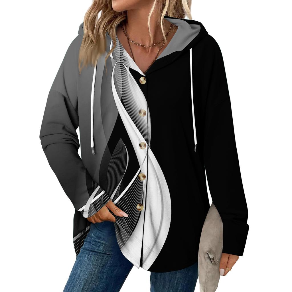 Dammode Casual Raglan Långärmad Dragsko Kappa, Vintage Knäppt Huva Kappa