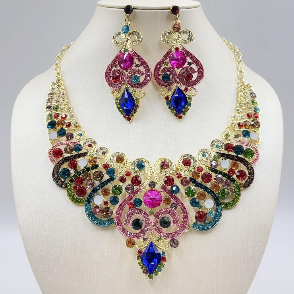 Collarbone Necklace Earrings Set Dress Party Bride Women's Jewelry Accessories