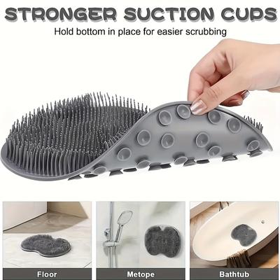 Almofada de silicone antiderrapante para esfregar os pés com ventosas, tapete de massagem nas costas para banheiro, escova de banho montada na parede