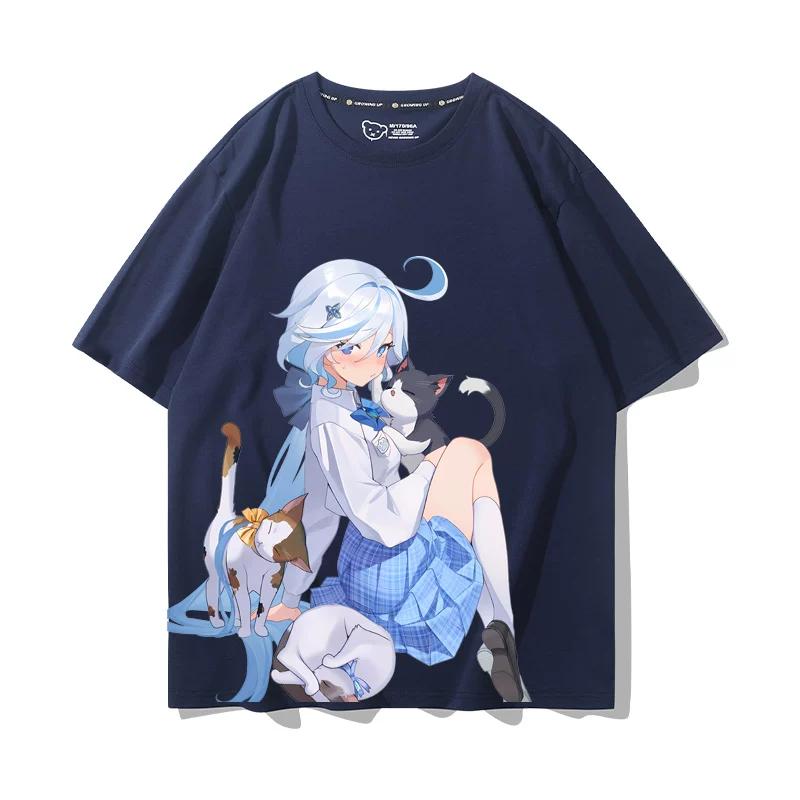 Popolari T-shirt da Uomo Genshin Impact Furina Stampa 3D Manica Corta Magliette Moda Uomo Donna Girocollo Top Abbigliamento Estivo