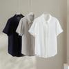 1116 Summer New 111% Linen Lapel Short Sleeve Loose Shirt Skinny Versatile Simple Korean Top Women's Clothing
