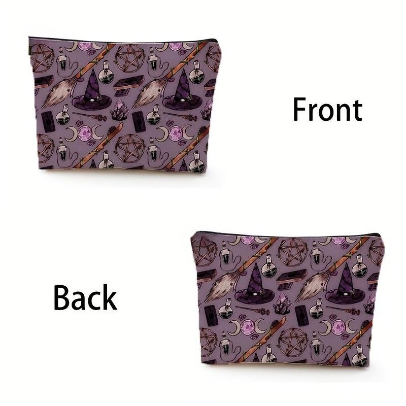 1pc Dark Purple Magi Theme Makeup Bag Chic Halloween Lightweight Foldable Travel Storagewith Witches' Hats,Cosmetic Bag