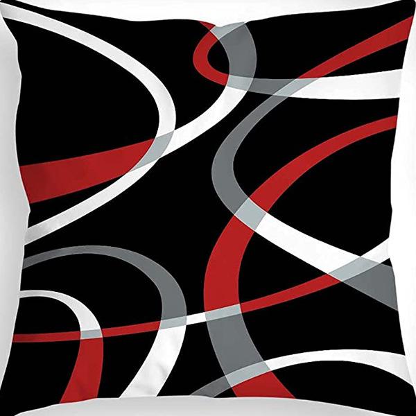 Popular Simple Geometric Abstract Red Black Striped Sofa Cushion Pillow Case Home Removable Washable