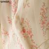 VONDA Womens Bohemian Floral Print V Neck Blouse Long Sleeve Semi-Sheer Irregular Layered Ruffled Tops