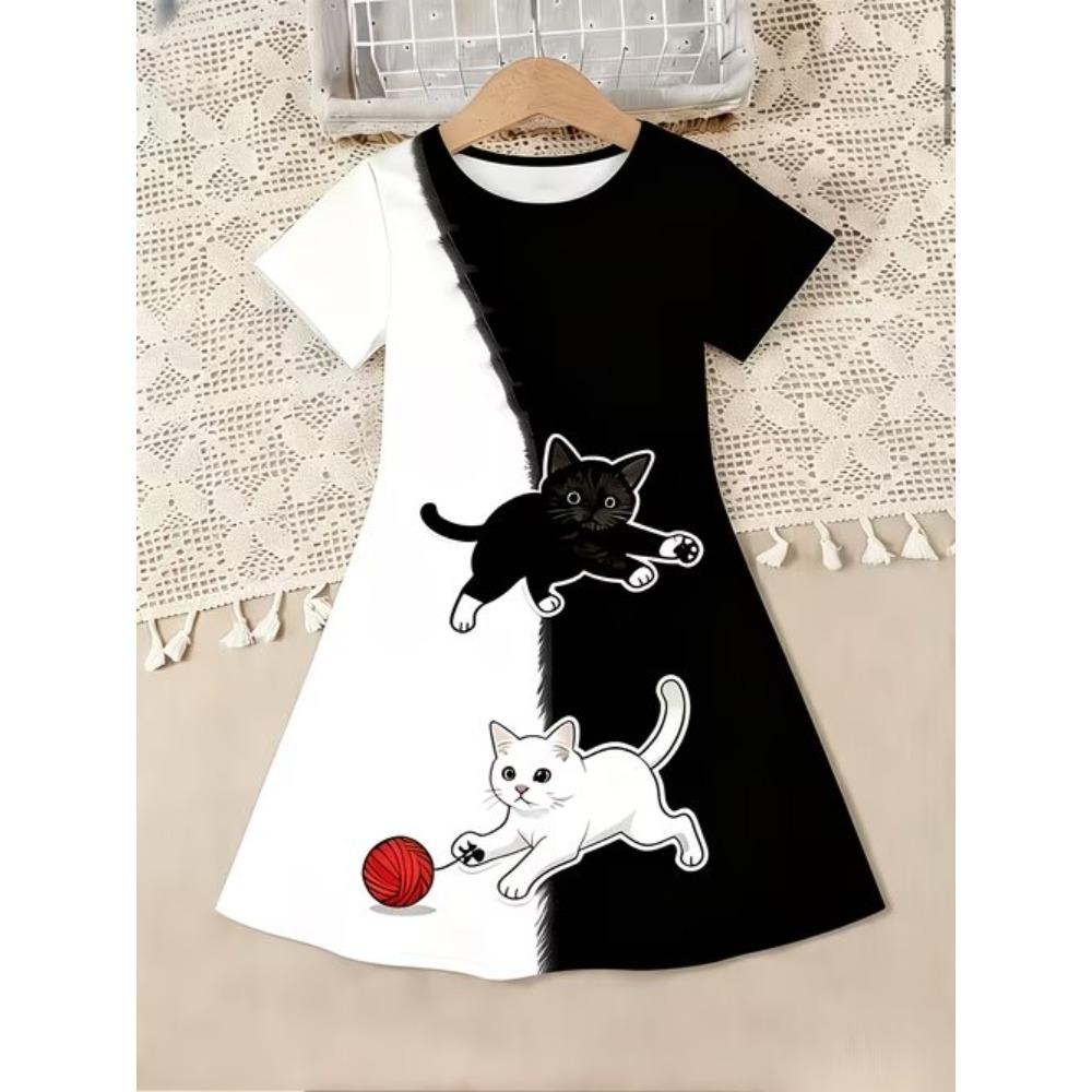 Girls 3D Print Dresses Kids Girl Party Short Sleeve Princess Dress Tank 3D Pony Print Dress 80 чёрный