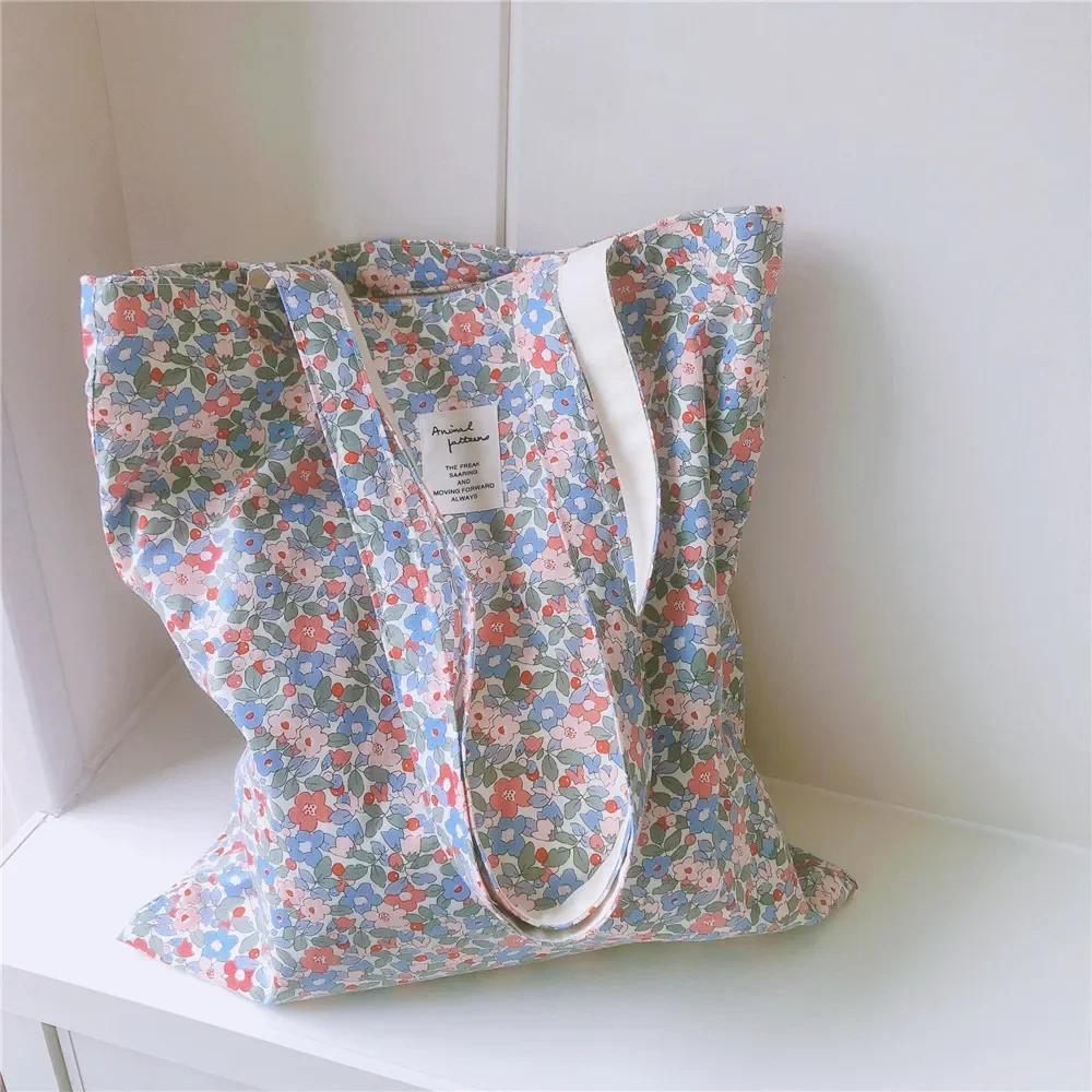 Baumwollblumen Damen Einzel-Umhängetasche Büchertasche Retro Große Kapazität Damen Mädchen Mode Canvas Handtasche Shopper Taschen