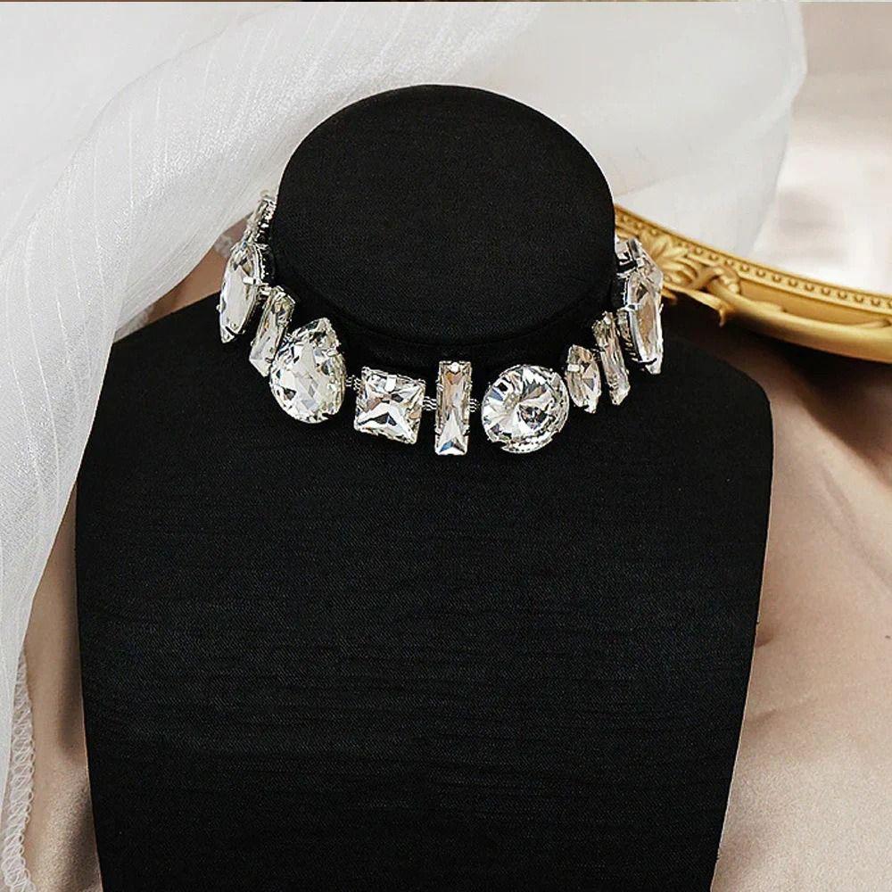 Adjustable Rhinestone Necklace Exaggerated Women's Choker Vintage Crystal Necklace  Girls