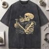 Skeleton Hugging Cat Gothic Spooky Aesthetic Graphic T-Shirt, Cotton Blend, Gift for Feline Lovers