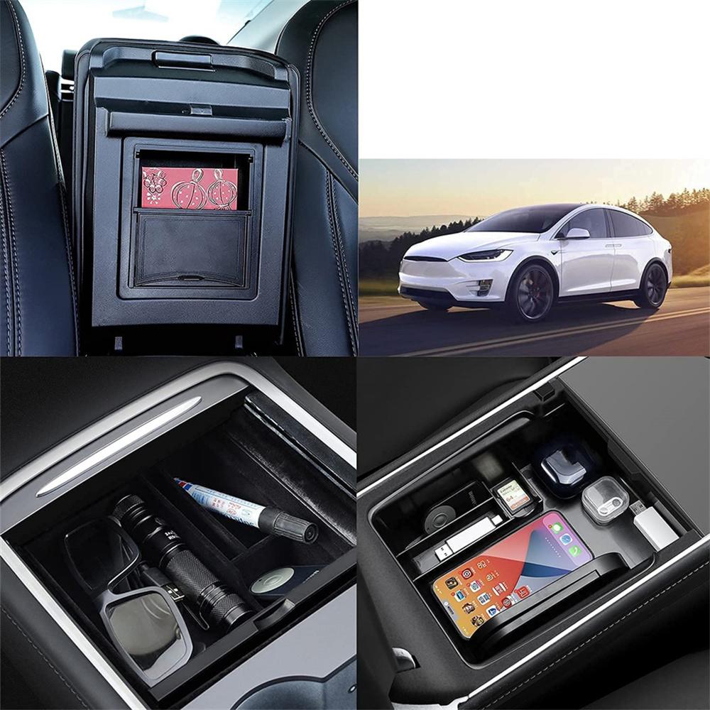 3Pcs Flocked Center Console Organizer Tray Storage Box For 2021 2022 Tesla Model3 Model Y