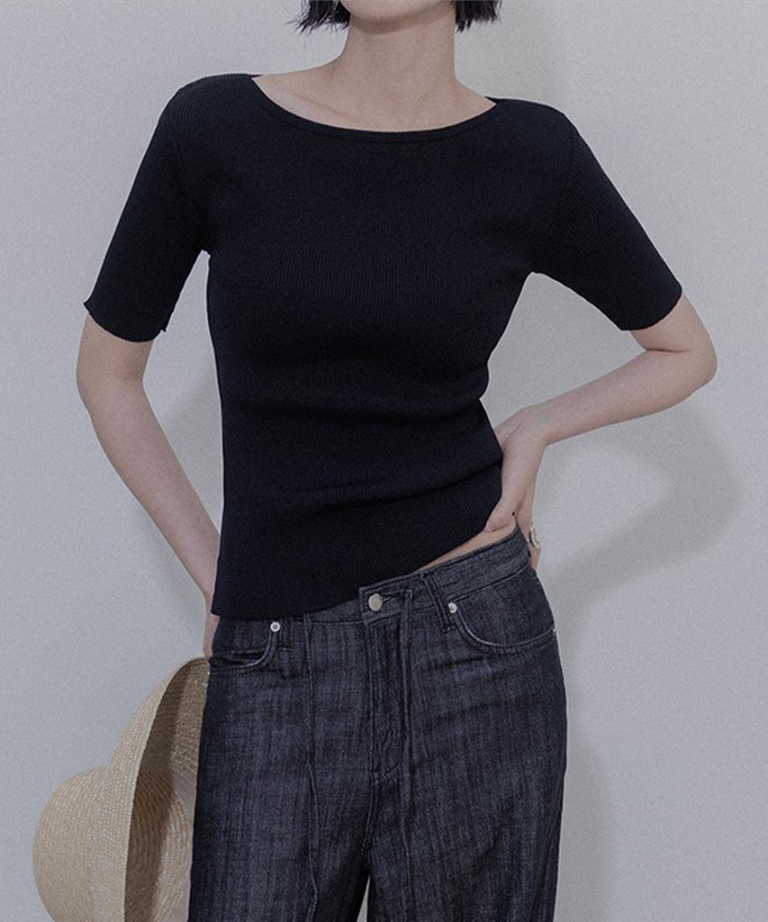 Memua Monet Boat Neck Half Sleeve Knit (Linen Beige)