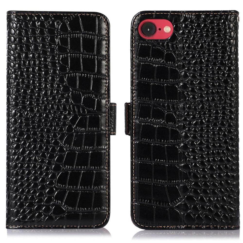 For iPhone 16e Case Crocodile Texture Genuine Cow Leather Phone Wallet Cover