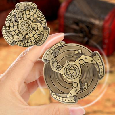7-w-1 Vintage Ruletka Kostki Fidget Spinner Wytrzymały Stop Cynku Obracany Rzeźbiony Metalowe Kostki RPG Gra Fabularna Akcesoria do Gry Planszowej