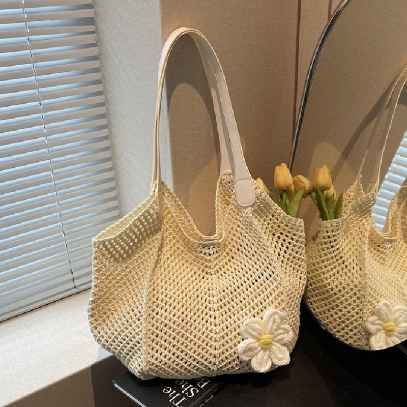 Látkové tašky přes rameno s velkou kapacitou Letní nové děrované dámské tašky Výprodej 2026 Nové plážové prázdninové květinové dámské kabelky