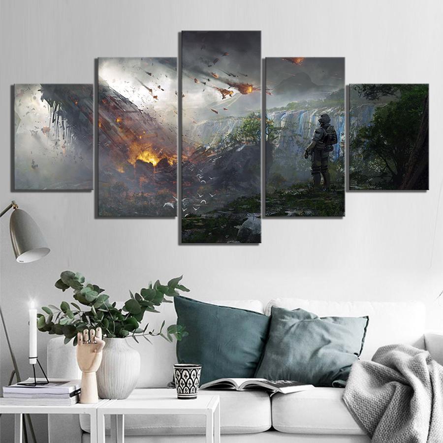 Arte da Parete per Gamer 5 Pezzi Videogiochi Titanfall 2 Astronave Soldato Poster su Tela Immagini Stampe HD Pitture Decorazioni per la Casa Soggiorno