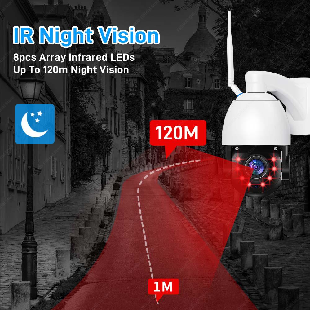 4K 8MP PTZ IP Outdoor 50X Zoom WiFi Surveillance Camera 120M IR Distance Security Protection Metal Shell Smart CCTV Cam