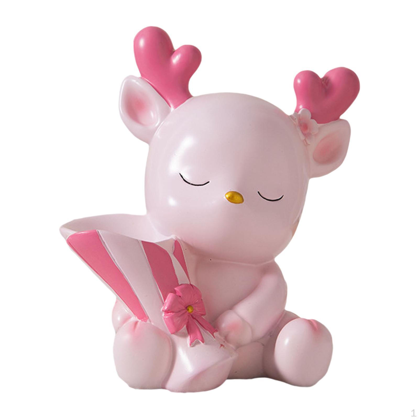 

Мультяшный олень статуя украшение стола, смоляная скульптура фигурка цветочная композиция для балкона розовый