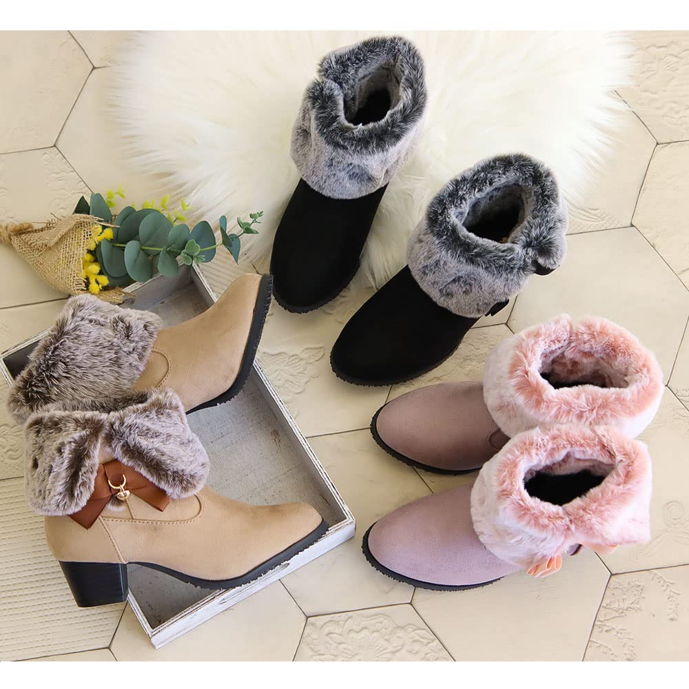 Kids Boots for Easy to Walk Heart 21cm [Arch Contact] Girls, Heels, in, Cute, Fur, Charm, Ribbon, Children, 6554, Oak,