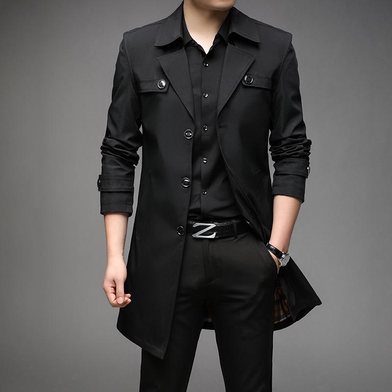 Men's Slim Fit Mid-Length Windbreaker Jacket, Korean Style Plus Size, M-8XL, for Casual or Business Wear, Ideal for Spring and Autumn.