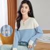 100% Sheep Wool Striped Splicing Fashionable Women's Pullover Sweater
