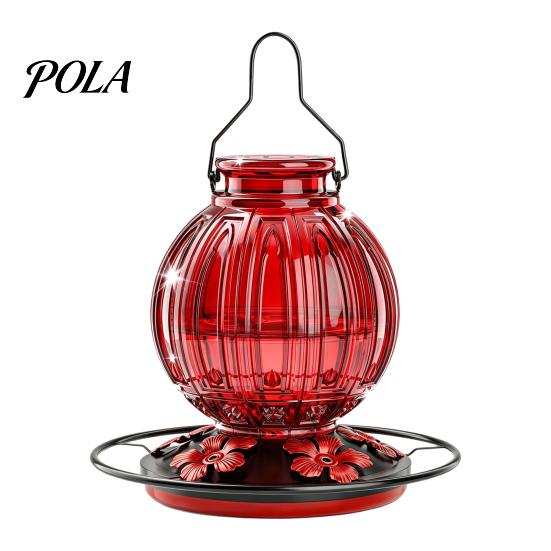 Glass Hummingbird Feeder Outdoor Feeder, Bird with Perch, Red Flower Backyard Feeding Ports, Hanging Nectar for Garden Yard Hummingbirds Balcony