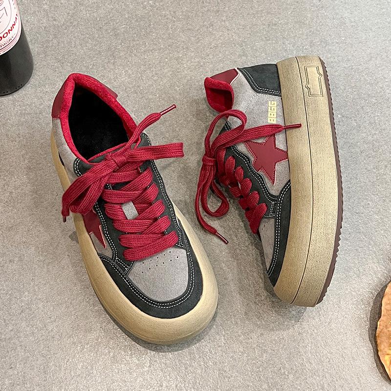 Grape Mother, the Same Invisible Inner Height-increasing Women's Shoes, Thick-soled Forrest Gump Training Shoes, Old Stars, Small Dirty Shoes, C