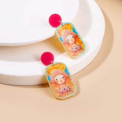 1 paire de boucles d'oreilles pour femme, bijoux colorés brillants, motif fleur, étoile, dessin animé, géométrique, acrylique