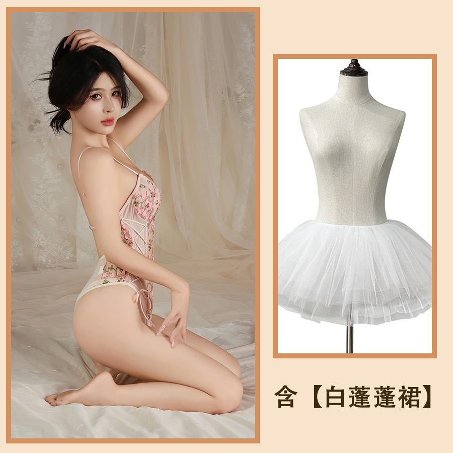 Sex Underwear Lace Embroidery Hollow Pajamas Sexy Suspender One-piece Waist Transparent Temptation Mesh Set