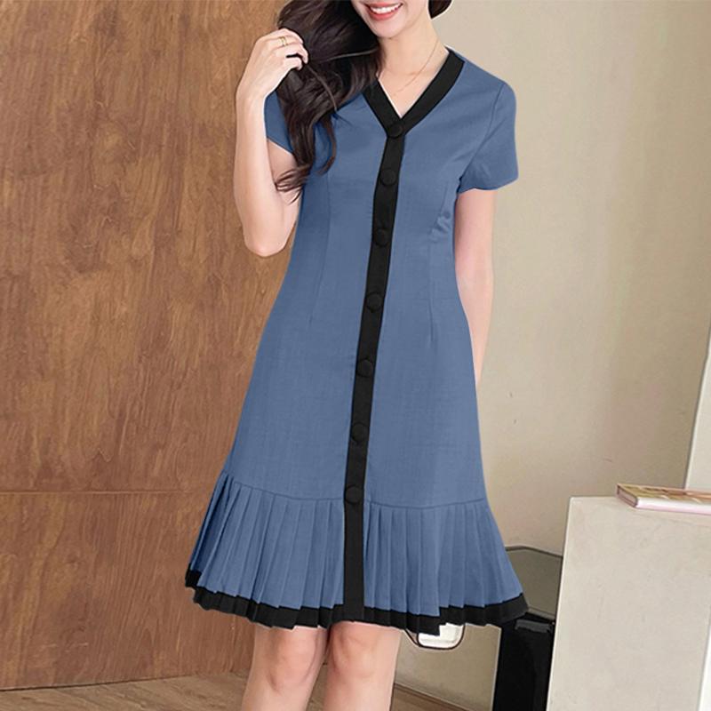 

ZANZEA Женское повседневное летнее платье с V-образным вырезом и коротким рукавом 5XL синий