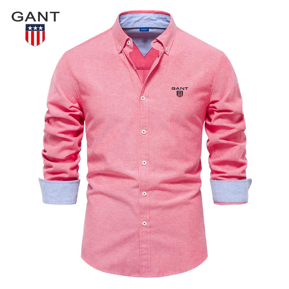 Gant 2025 Autumn Embroidery New Slim Fit Shirt Men's Casual Versatile Fashion Solid Color Long Sleeved Top