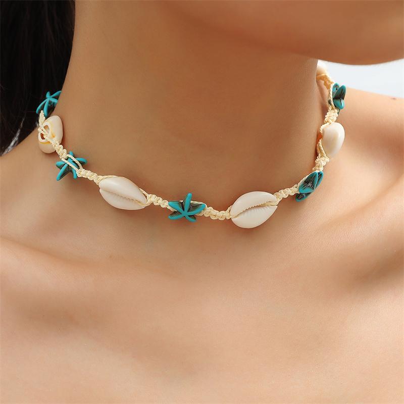 New Simple Shell Necklace Bohemia Starfish Seashell Cowrie Choker Necklace for Women Rope Chain Collar Summer Beach Jewelry Gift